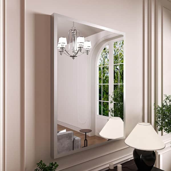 24 in. W x 32 in. H Rectangle Aluminum Framed Wall Bathroom Vanity Mirror in Brushed Nichel