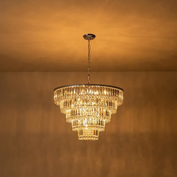 Y'INSP 17-Lights Modern Polished Chrome 5-Tiered Waterfall Crystal