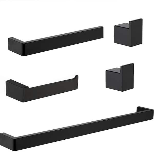 5-Piece Bath Hardware Set with Towel Bar Toilet Paper Holder and Towel Hook in Matte Black