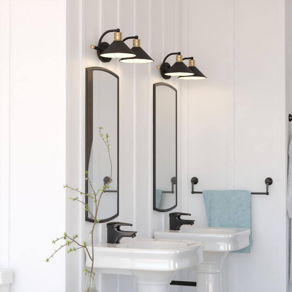 Akron Black and Brass 2-Light Steel Vanity Fixture