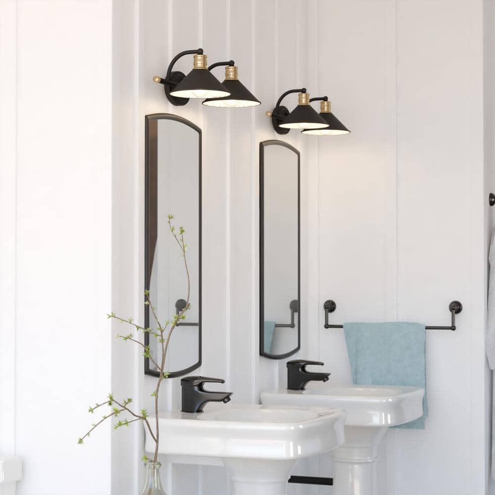 Akron Black and Brass 2-Light Steel Vanity Fixture