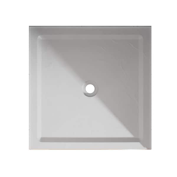 36 in. L x 36 in. W Corner Single Threshold Shower Pan Base with Center Drain in Slate White, Anti-Slip Acrylic