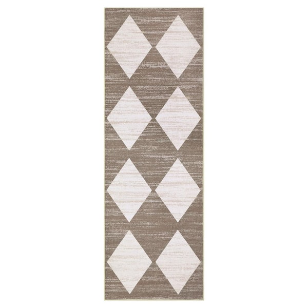 Modern Geometric Diamond Rug Soft Non-slip Thin Rug for Bedroom Laundry Home Decor Brown 2 ft. x 6 ft. Area Rug