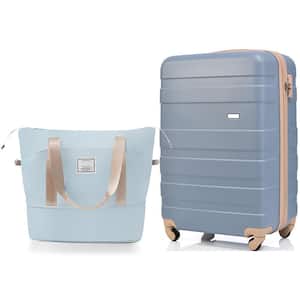 Carry-On 2-Piece Light Blue ABS Hardshell 20 in. Spinner Luggage Set with Expandable Travel Bag TSA Lock