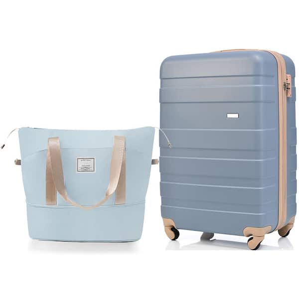 Merax Carry-On 2-Piece Light Blue ABS Hardshell 20 in. Spinner Luggage Set with Expandable Travel Bag TSA Lock