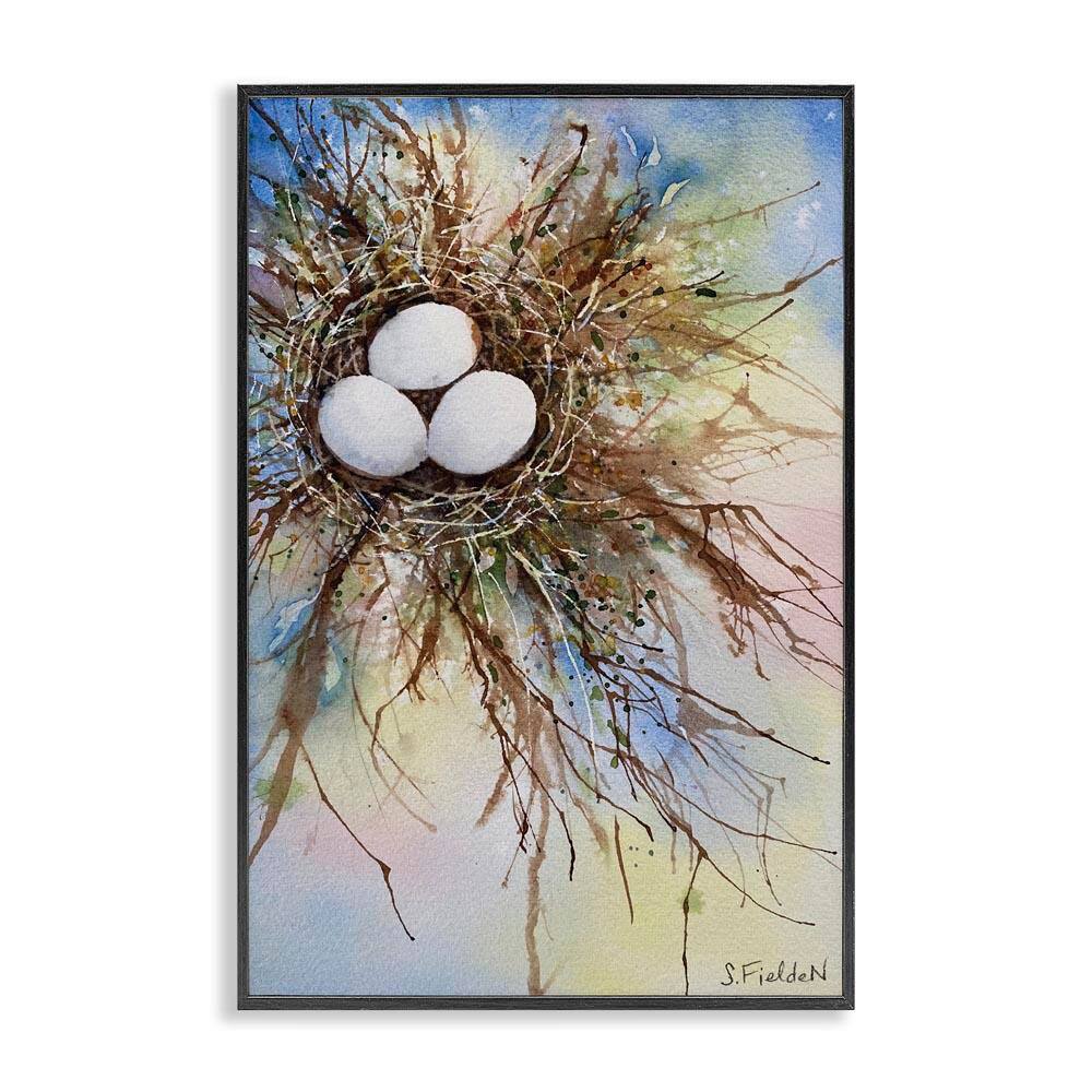 Modern Watercolor Bird Nest by Stephanie Fielden Black Framed Abstract Giclee Art Print 18 in. x 12 in. price history on PriceWatchPro