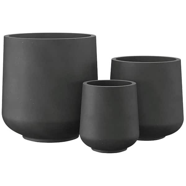 KANTE 15.3 in. 11.6 in. and 8.2 in. W Weathered Concrete Round Planters (Set of 3), Lightweight, Seamless with Drainage Hole