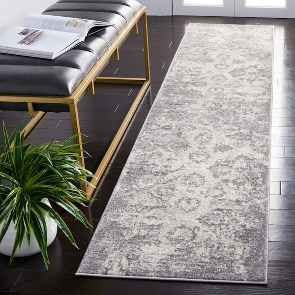 Brentwood 2 ft. x 9 ft. Gray/Ivory Diamond Floral Distressed Runner Rug