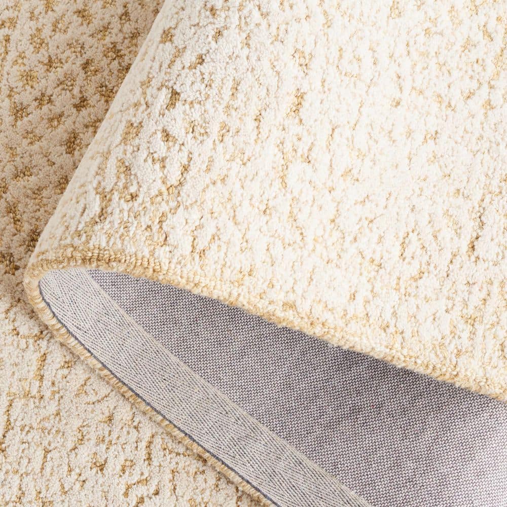 Ivory and Gold Geometric Wool Handmade Area Rug 6' x 9'
