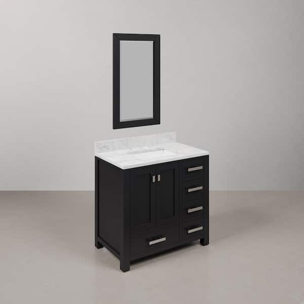 Madison 36 in. W x 21.5 in. D x 34 in. H Single Sink Bath Vanity in Pure White with Carrara White Marble Top and Mirror