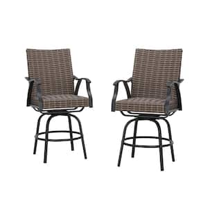 Swivel Wicker Outdoor Bar Stool with Wicker Cushion 2 of Chairs Included