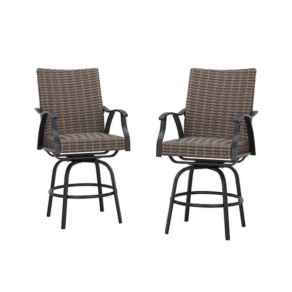 TOP HOME SPACE Swivel Wicker Outdoor Bar Stool with Wicker Cushion 2 of Chairs Included