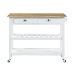 American Heritage White Butcher Block Top Swivel Cart with Drawers
