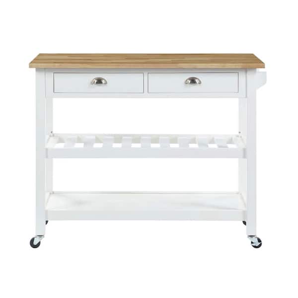 Convenience Concepts American Heritage White Butcher Block Top Swivel Cart with Drawers