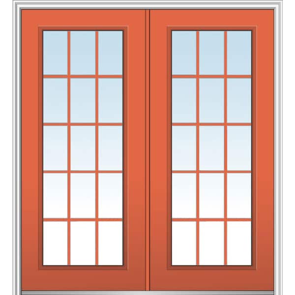 MMI Door 64 in. x 80 in. Classic Right-Hand Inswing 15-Lite Clear Painted Fiberglass Smooth Prehung Front Door with Brickmould