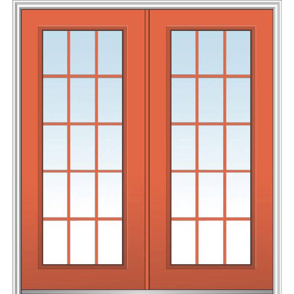 MMI Door 64 in. x 80 in. Classic Left-Hand Inswing 15-Lite Clear Glass Painted Steel Prehung Front Door with Brickmould