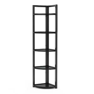 Charlie 59 in. Black Wood and Metal Frame 5-Shelf Radial Corner Shelf Bookshelf Storage Rack Plant Stand 5-Tiers
