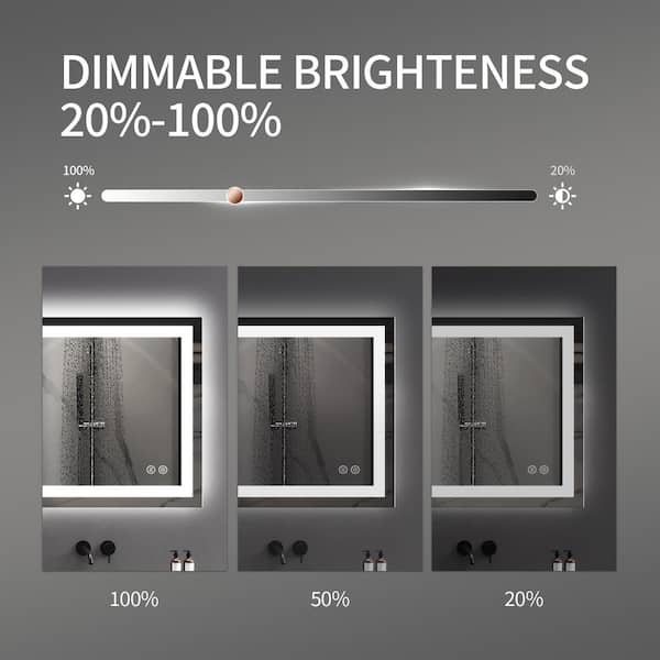 FNEEHY 48 in. W x 30 in. H Large Rectangular Frameless Front & Backlit Dimmable Bathroom Vanity Mirror in Shatterproof Glass, Silver