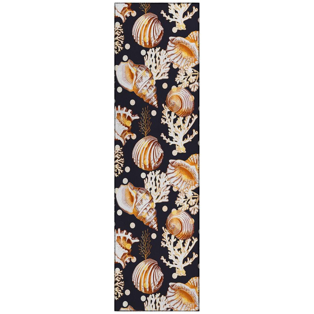 Surfside Black 2 ft. 3 in. x 7 ft. 6 in. Geometric Indoor/Outdoor Area Rug