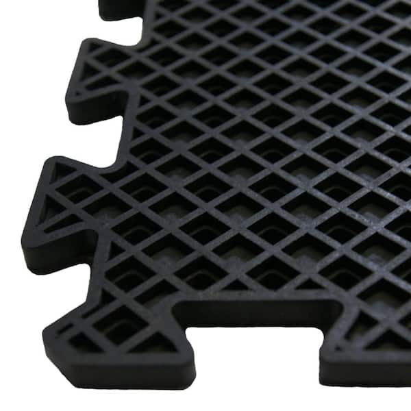 Rubber-Cal Dura-Chef Interlock Anti-Fatigue Mats - 5/8-Inch x 3ft x 3ft - Black Rubber Matting