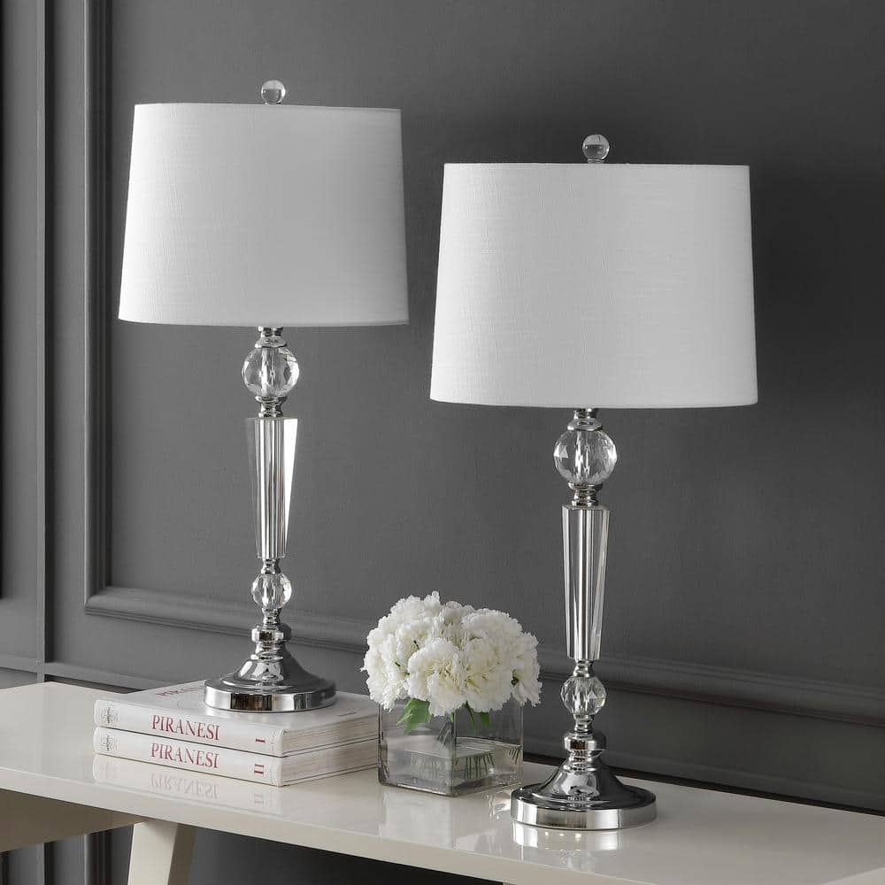Emma 29.5" Clear Crystal Table Lamp Set with White Cotton Shade