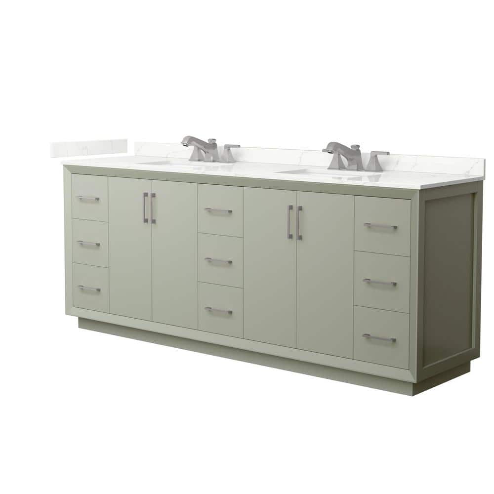 Strada 84 in. W x 22 in. D x 35 in. H Double Bath Vanity in Light Green with Giotto Quartz Top price history on PriceWatchPro