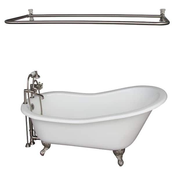 Barclay Products 5.6 ft. Cast Iron Ball and Claw Feet Slipper Tub in White with Brushed Nickel Accessories