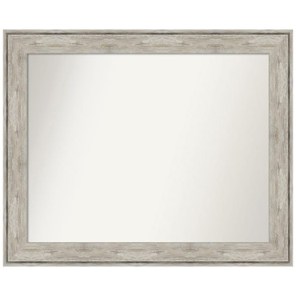 Amanti Art Crackled Metallic 33 in. x 27 in. Non-Beveled Rustic Rectangle Framed Wall Mirror in Silver