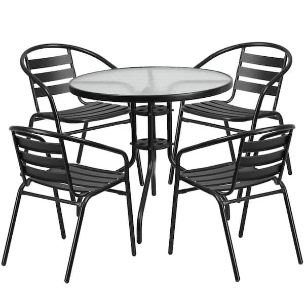Carnegy Avenue 5-Piece Glass Round Outdoor Bistro Set in Clear/Black