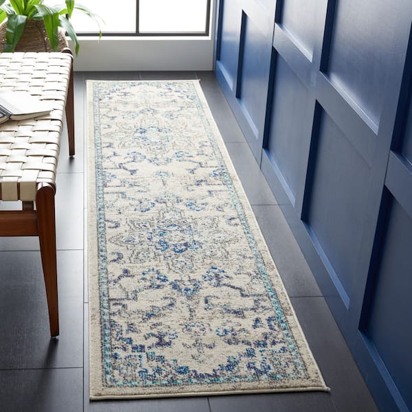 Madison Ivory/Grey 2 ft. x 18 ft. Border Geometric Floral Medallion Runner Rug