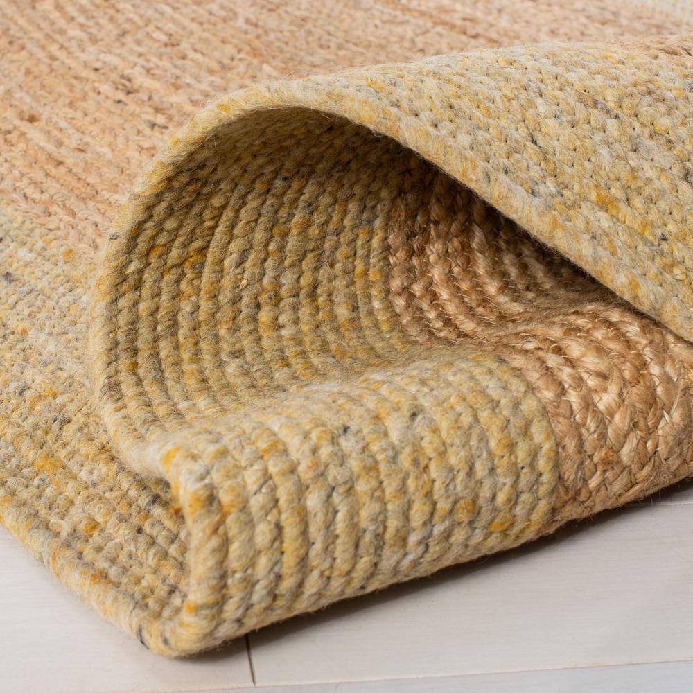 Handwoven Gold and Natural Round Wool Cotton Area Rug