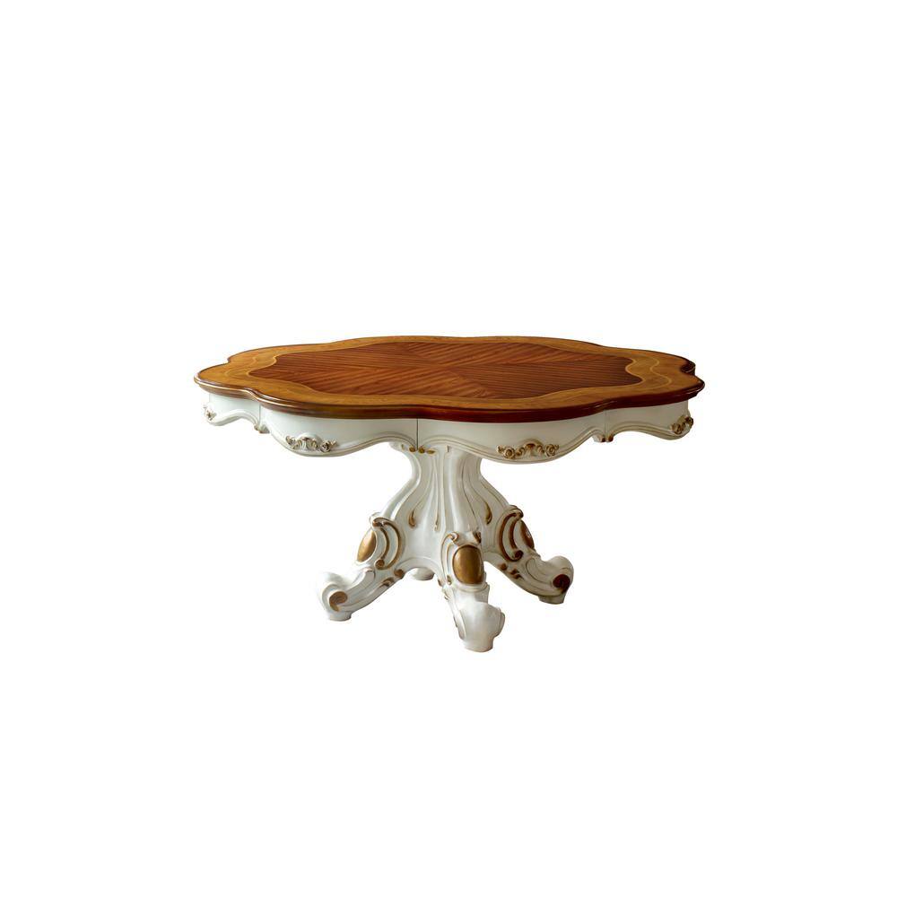 Elegant Pearl and Cherry Oak 62" Round Wooden Dining Table