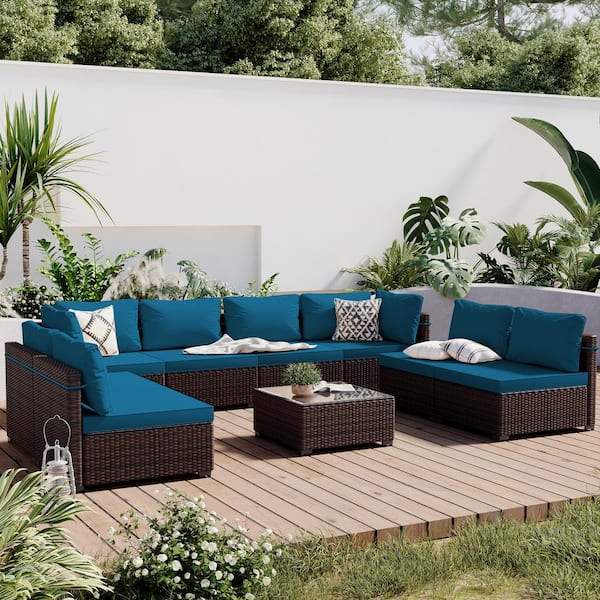 PATIOGUARDER 9-Piece Wicker Patio Conversation Seating Set with Deep ...