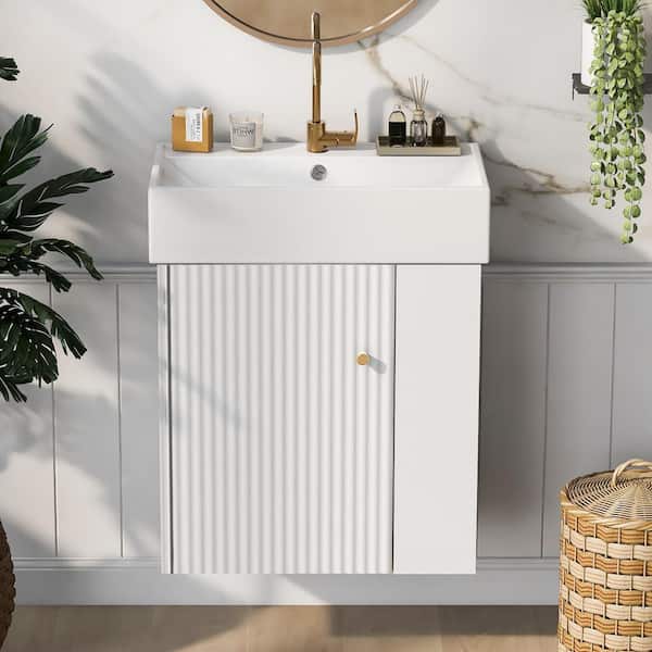 Staykiwi 22 in. W x 12 in. D x 26 in. H Single Sink Wall-Mounted Bath Vanity in White with White Ceramics