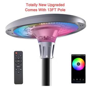 360° White UFO Round Solar Powered Outdoor Motion Sensing RGB Integrated LED Post Light w/ Remote