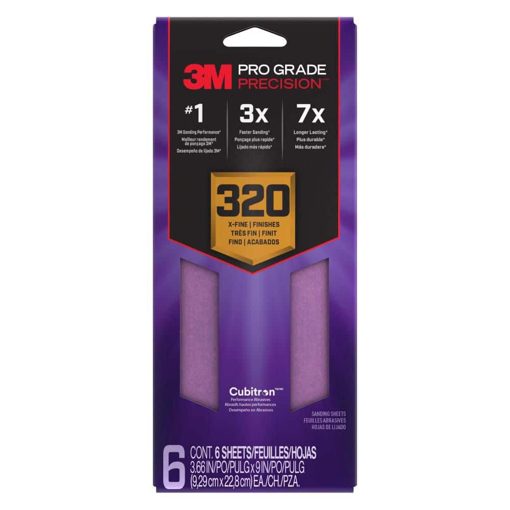 3M Pro Grade Precision 3.7 in. x 11 in. Extra Fine 320-Grit Sheet Sandpaper (6-Pack)