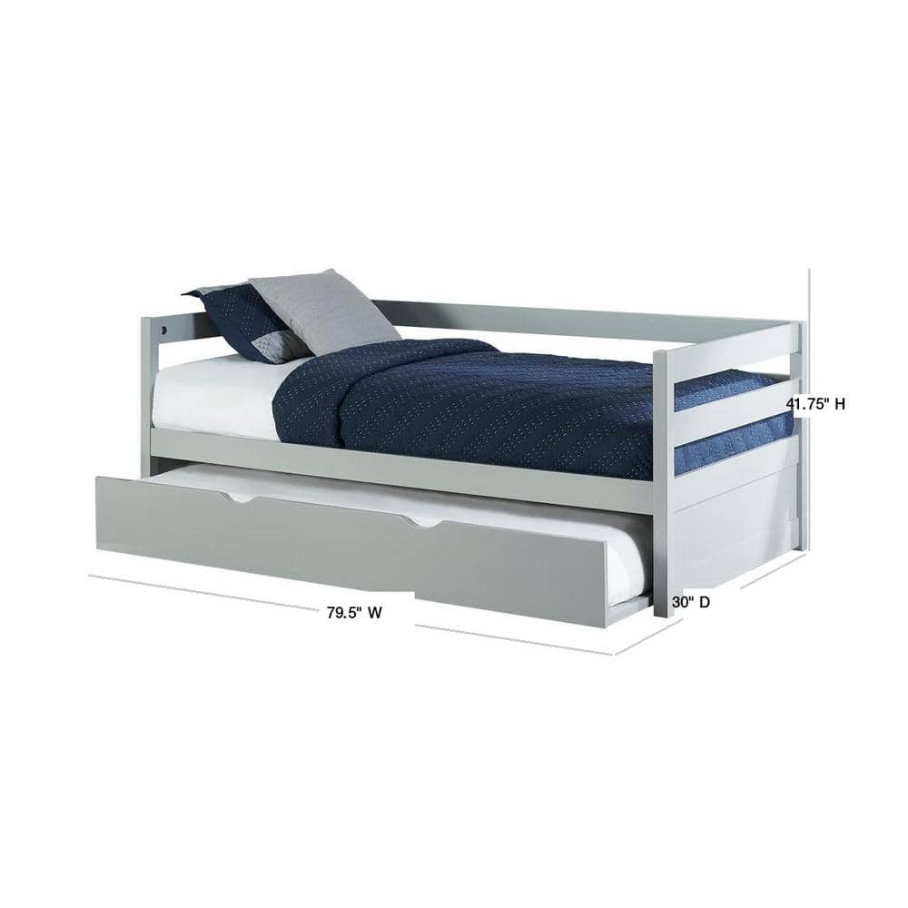 Gray Twin Pine Wood Daybed with Trundle and Slats