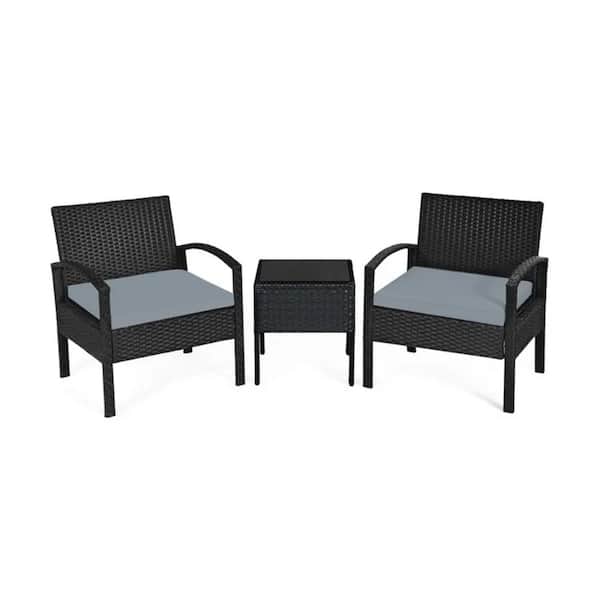Cubilan Gray 3-Piece Wicker Outdoor Lounge Chair without Sunshade with Gray Cushion