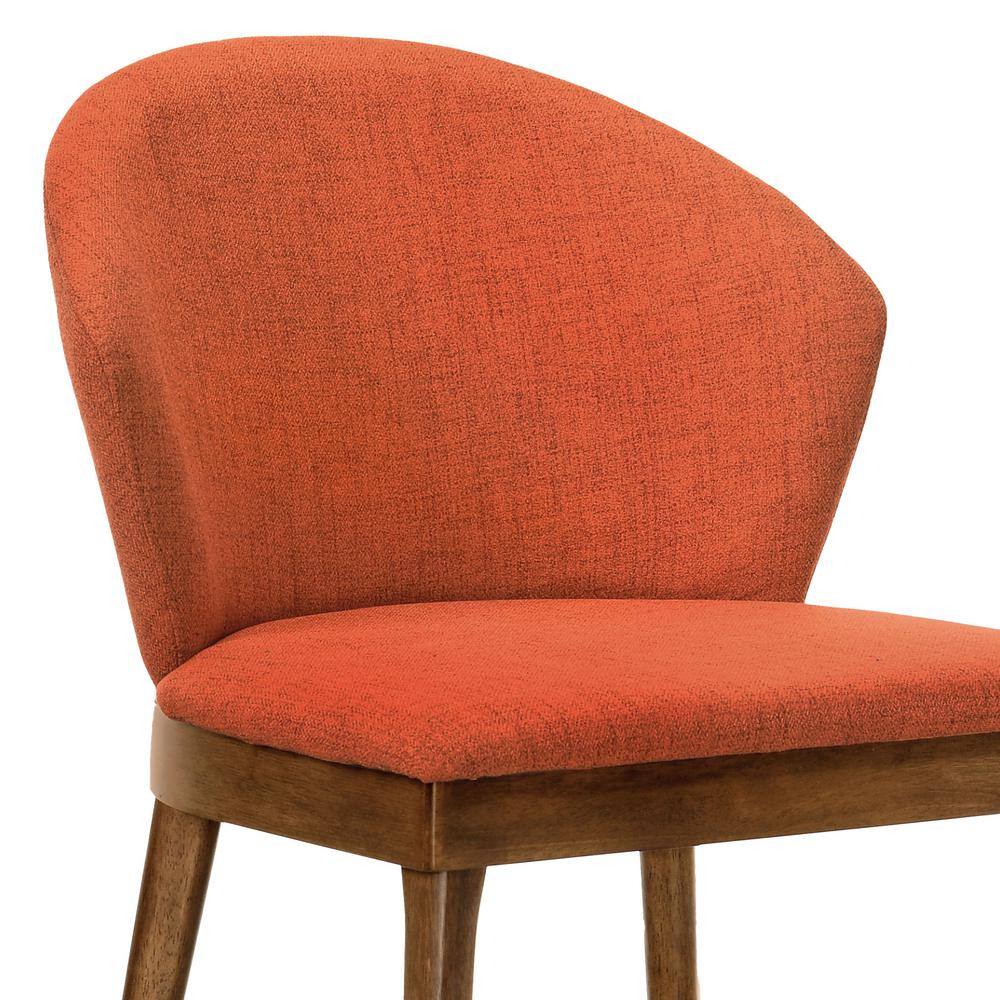 Sleek Orange Fabric Upholstered Side Chair with Walnut Wood Frame