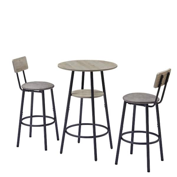 WELLFOR 3-Piece Outdoor Metal Frame Outdoor Bistro Set with Shelf