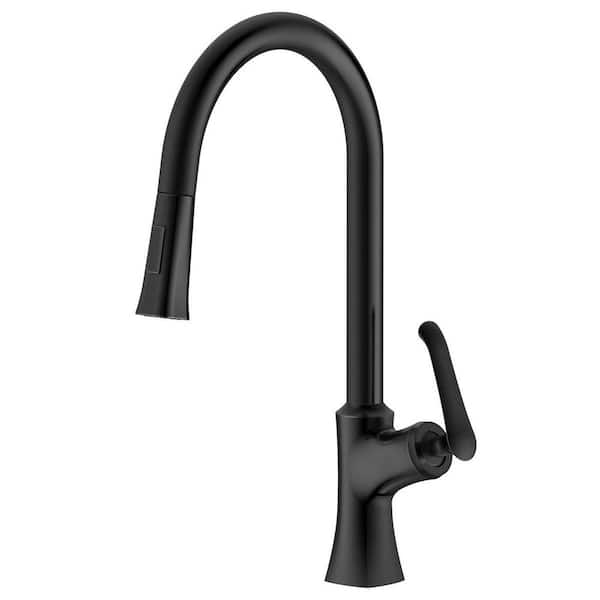HOMLUX Single-Handle Pull-Down Sprayer Kitchen Faucet with High-Arc Spout in Matte Black