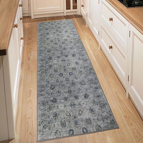 RugStylesOnline Custom Image Series Oriental Mahal Floral Blue Multicolor 26 in. W x 24 in. L Stair Runner 4.33 sq. ft.