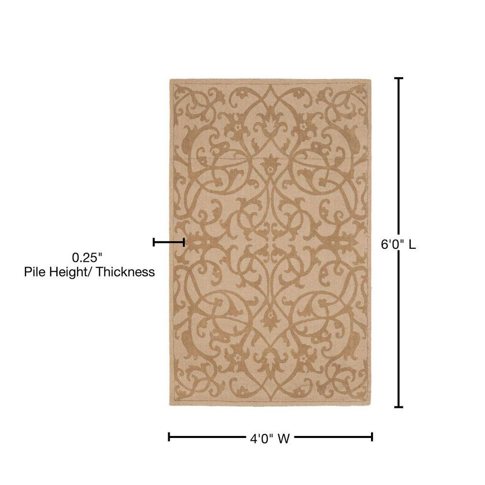 Luxurious Hand-Tufted New Zealand Wool Area Rug, 4' x 6', Light Brown
