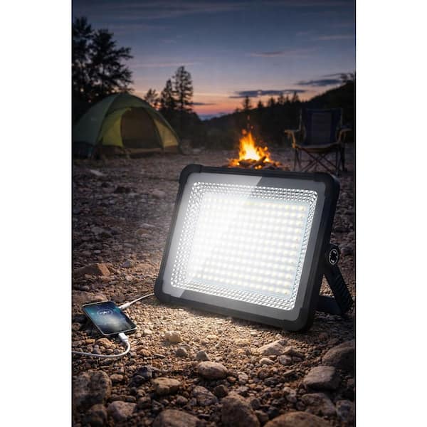 120V Solar Rechargeable LED Work Light, 52000LM Portable Flood Light, IP66 Waterproof 3 Modes LED Job Site Lighting