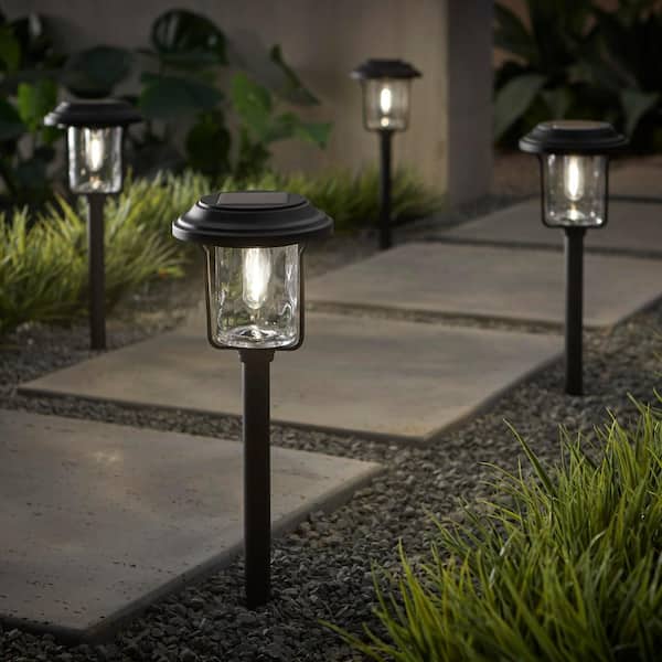 Laurelview 14 Lumen Black LED Weather Resistant Outdoor Solar Path Light with Glass Lens (4-Pack)