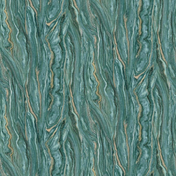 Elle Decor ELLE Decoration Collection Teal/Gold Marble Effect Vinyl on Non Woven Non Pasted Wallpaper Roll (Covers 57 sq. ft.)