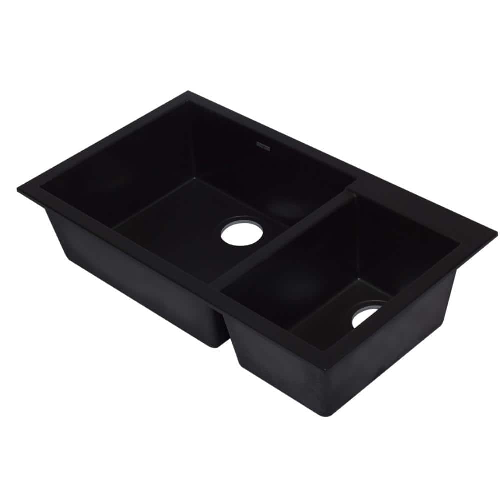 34'' Black Granite Double Bowl Undermount Kitchen Sink