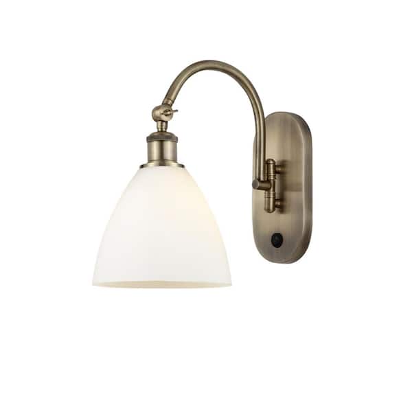 Innovations Bristol Glass 1-Light Antique Brass, Matte White Wall Sconce with White Glass Shade