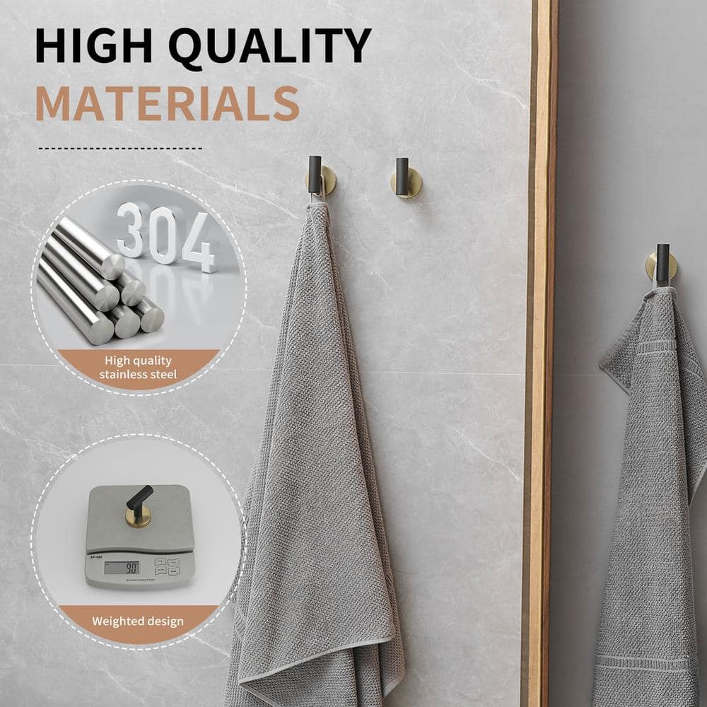 Modern Black and Gold Stainless Steel Wall Hooks, 4-Pack