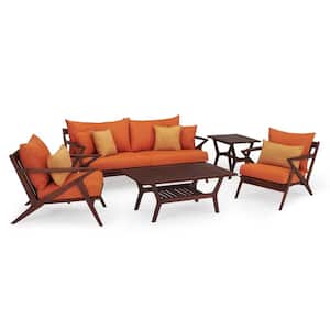 Vaughn 5-Piece Wood Patio Conversation Set with Sunbrella Tikka Orange Cushions